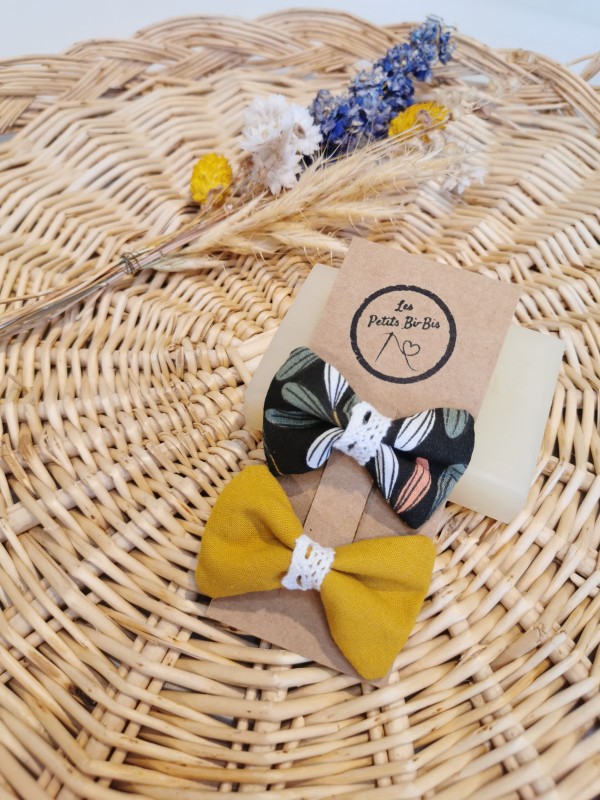 Duo de barrettes Moutarde et feuillage