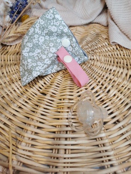 Pochette à tétine Fleurs Vert amande