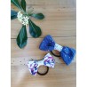 Lot de 2 noeuds dentelle Bleu/fleurs fushia